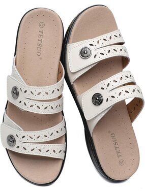 Women's Flat Sandals Dressy Summer Apricot Open Toe Walking Sandal Arch Support